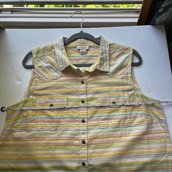 ARIAT Multicolor Striped Sleeveless Button-Down Shirt Size XL - Picture 6 of 12